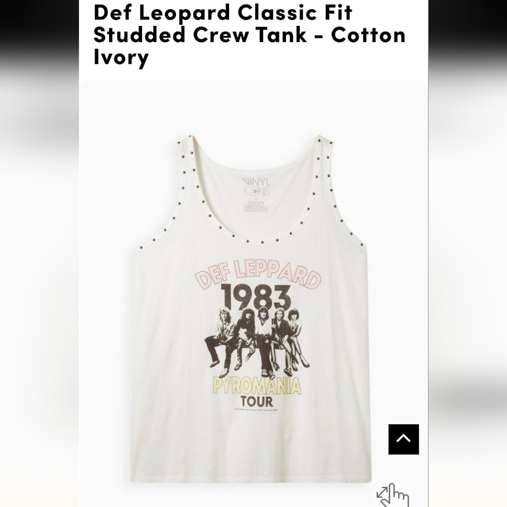 Torrid Def Leopard Studded Crew Tank Cotton Ivory, band tee 80s glam rock Sz 5x